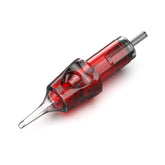 A red CNC Police tattoo needle cartridge designed for round shader tattooing, with a visible needle and mixed taper.